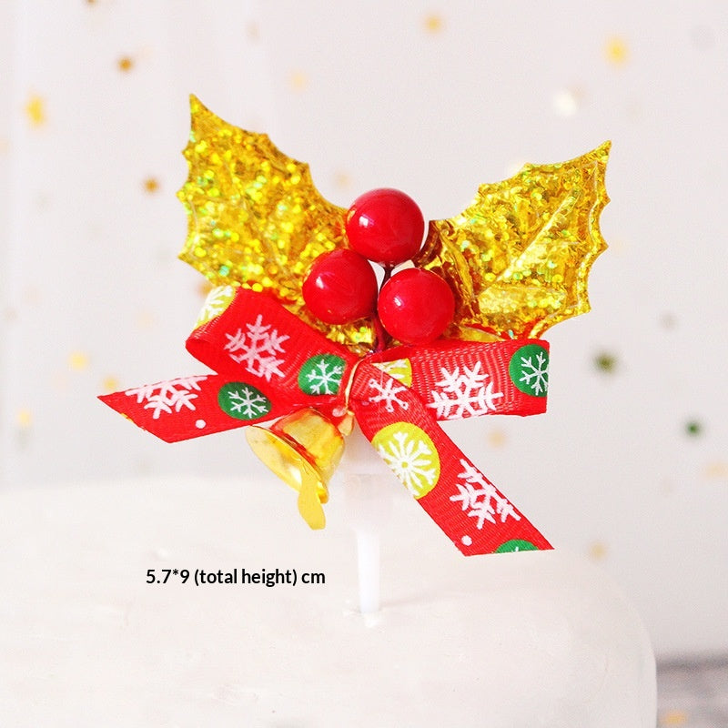 Christmas Cake Decoration Grass Ring Leaf Insert Christmas Dessert Table Decor Item