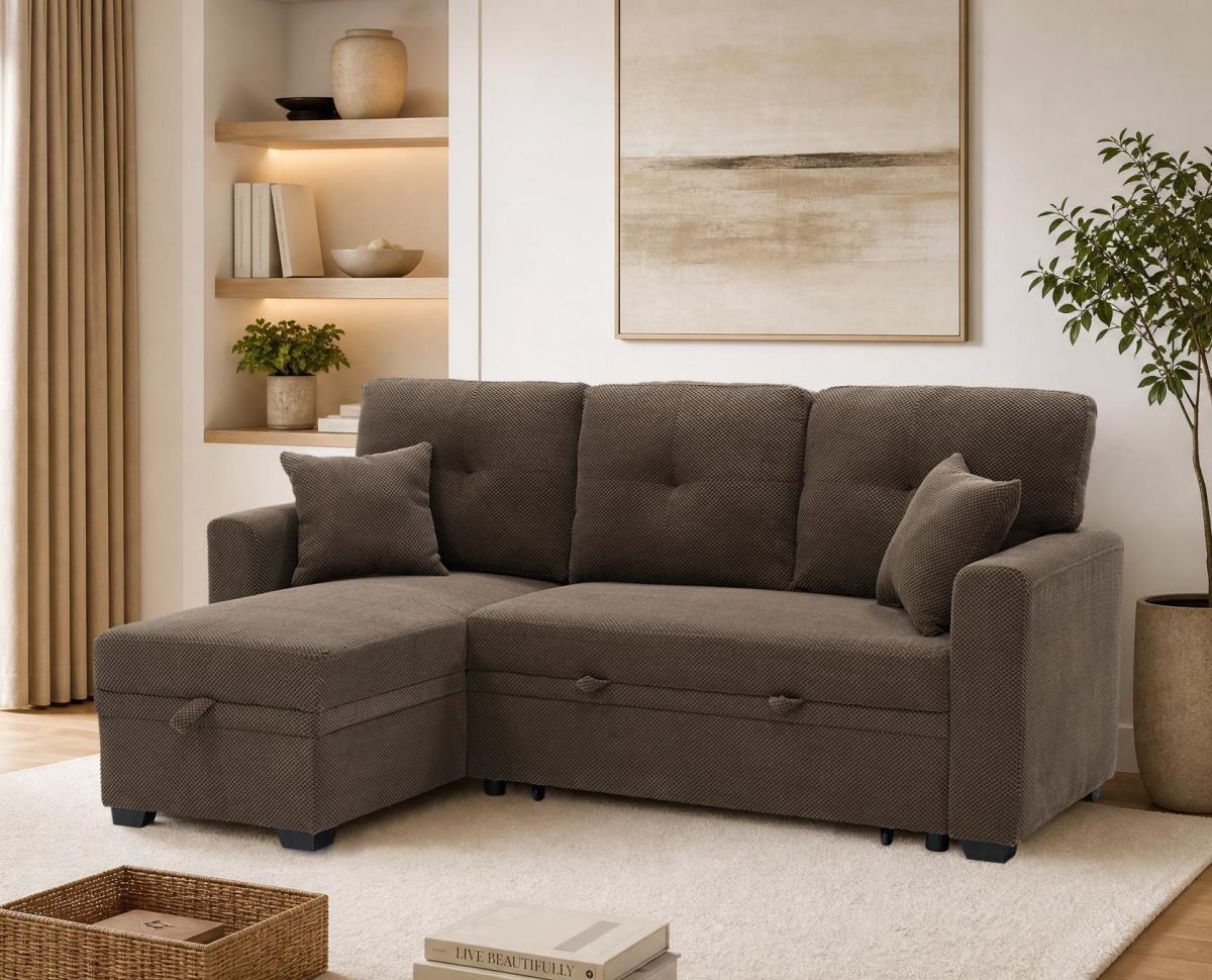Sleeper Sofa, Sectional with Pull-Out Bed, Reversible Chaise, Storage Sectional,Small Space Solution, Convertible Sofa Bed, Living Room Furniture, L-Shaped Sofa