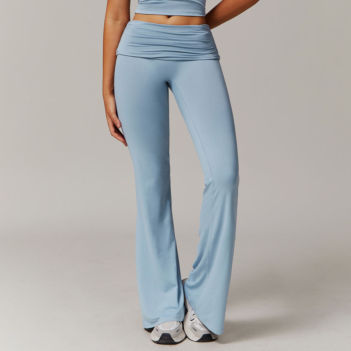 Wool Pleated Yoga Fold High Waist Running Sports Skinny Versatile Bell-bottom Pants Women