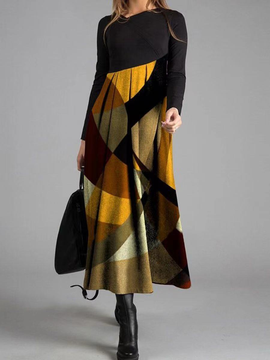 New Womens Long Sleeve Patchwork Plaid Dress