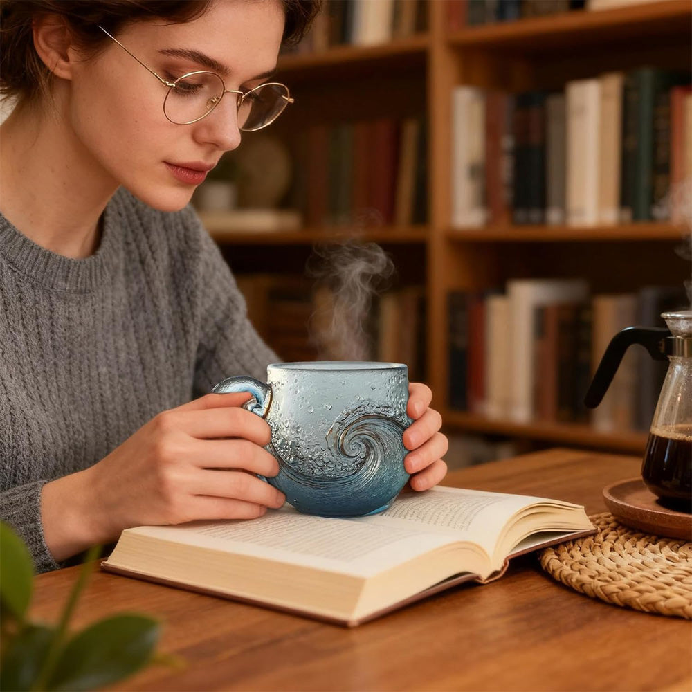 Handmade Sea Glass Wave Cup ,a Unique Wave Designed Wave Coffee Cup, Suitable For Beach Themed Drinks For Families And Gifts