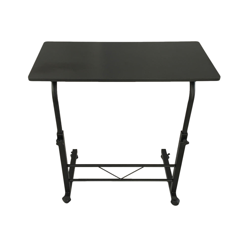 60cm Adjustable Tray Table Rolling Sofa Side Snack Table With Wheels Portable C-Shape Dinner Tray Tables Mobile Wooden Laptop Desk Beside Couch Bed
