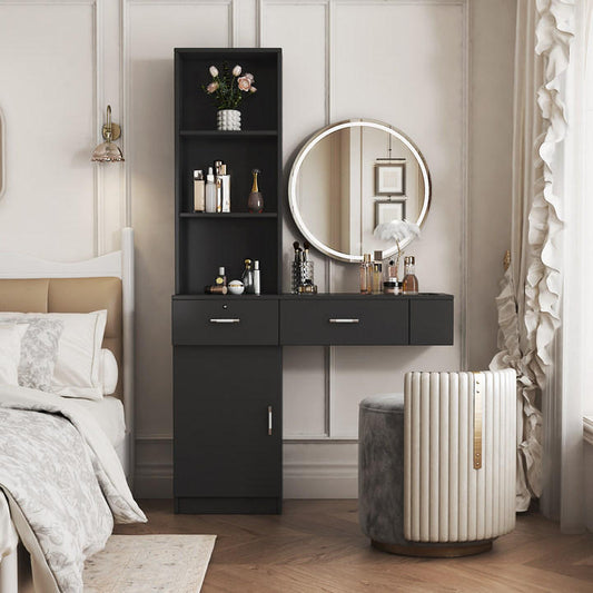 Black Modern Simple Hair Desk, Multi-layer Storage, Large Storage Space