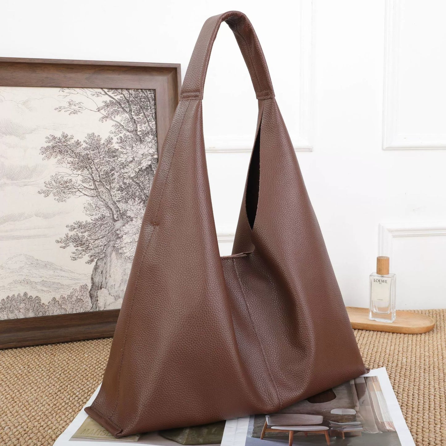 Minimalist Single-shoulder Bag, Large Capacity, Top-grain Leather, 2026 New Small Boutique Soft Leather Underarm Tote Bag For Women, Genuine Leather Large Bag