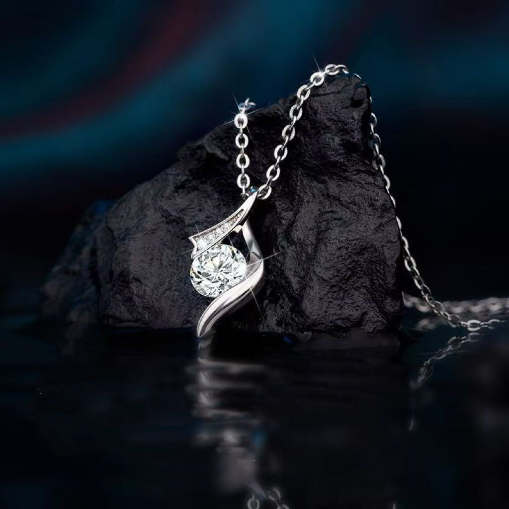 1pcs 999 Sterling Silver Ribbon Design Zircon Necklace, Dainty Luxury Style, Ideal For Anniversary & Birthday Gifts