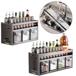 2 Tiers Wall-mounted  Countertop Spice Rack Jars Shelves Stand Kitchen Organiser-4-Grids