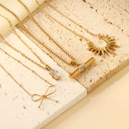 Ins Cross-Border European And American Necklaces For Women, Export Fashion, Versatile, Simple Design, Geometric Diamond-Encrusted Stainless Steel Clavicle Chain