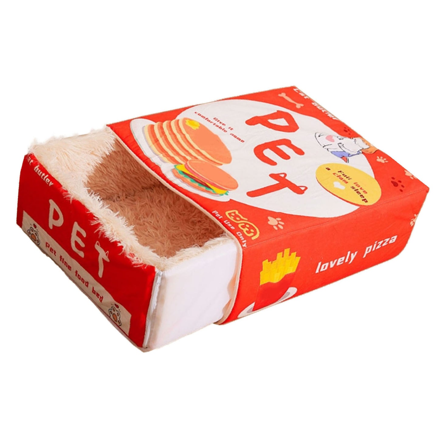 Snack Box Cat Bed Cartoon Rectangular Fully Enclosed Four Season Universal Multifunctional Soft Pet Bed For Home Travel Red