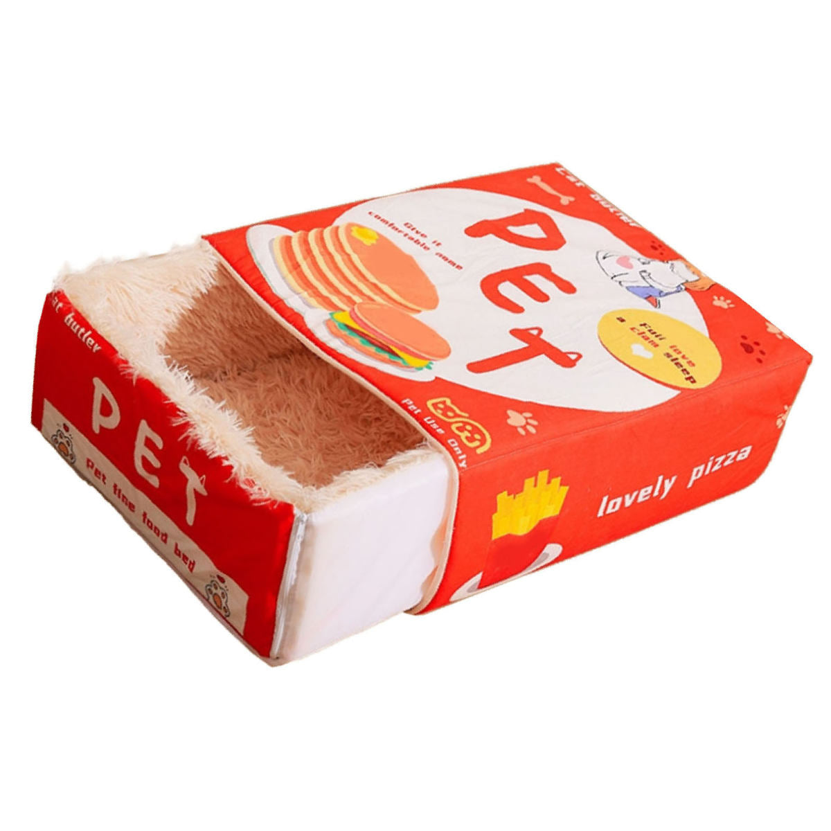 Snack Box Cat Bed Cartoon Rectangular Fully Enclosed Four Season Universal Multifunctional Soft Pet Bed For Home Travel Red