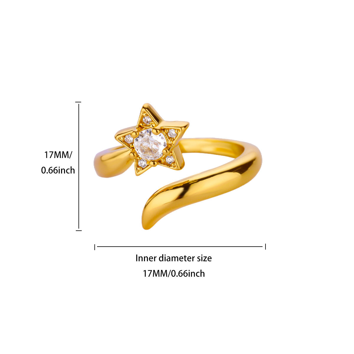 European Retro Heart Shaped Zircon Ring 18K Gold Plated Ladies Gift