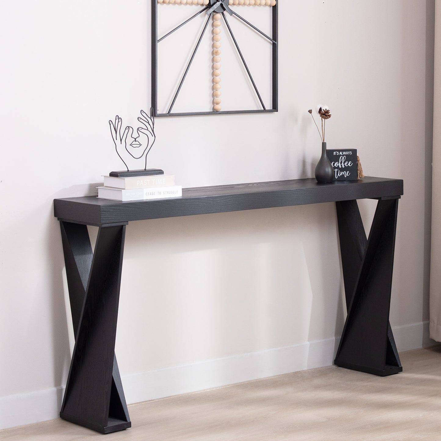 Modern Console Table   58.3  Narrow Entryway Table, Black Manufactured Wood Sofa Table With Crossed Legs For Hallway, Living Room, Or Office
