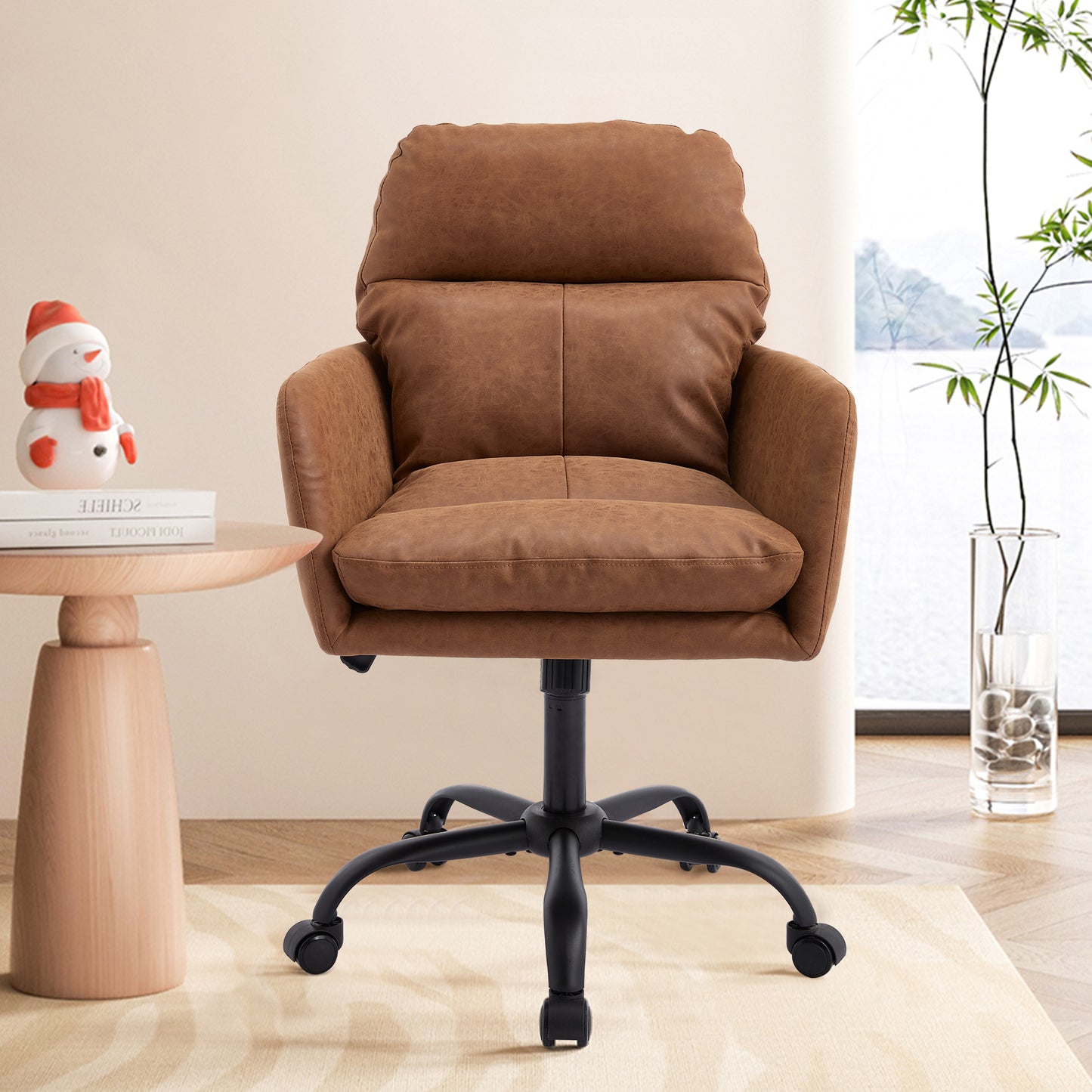 Artificial Leather, PU Leather, Black Base, Adjustable In Height, Suitable For Office, Bedroom, Dressing Table And Other Environments. An Office Chair.Brown