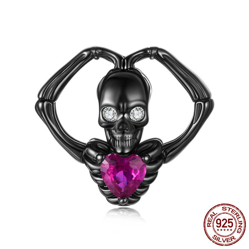 Halloween Than Heart Skull Bead Accessories Funny Festival S925 Silver