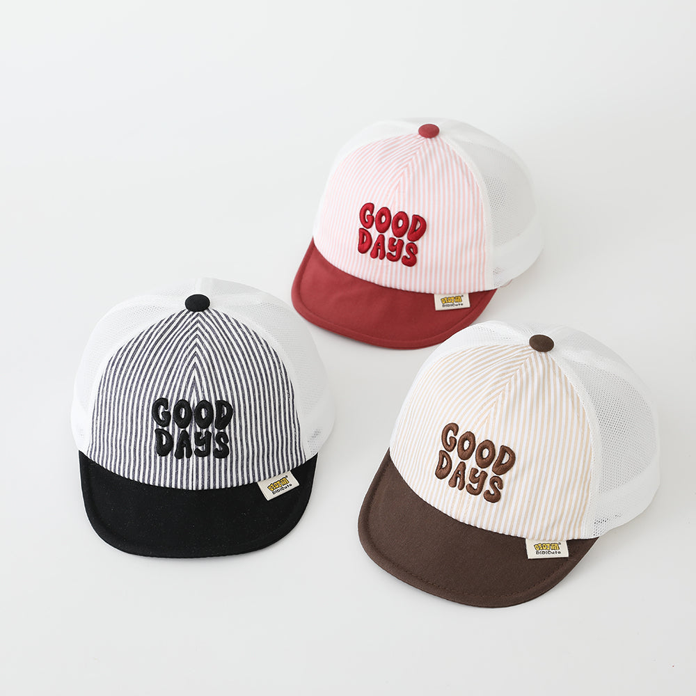 Summer Boys And Girls Striped Embroidered Letter Mesh Breathable Casual Sport Cap Suitable For Outdoor Daily Wear