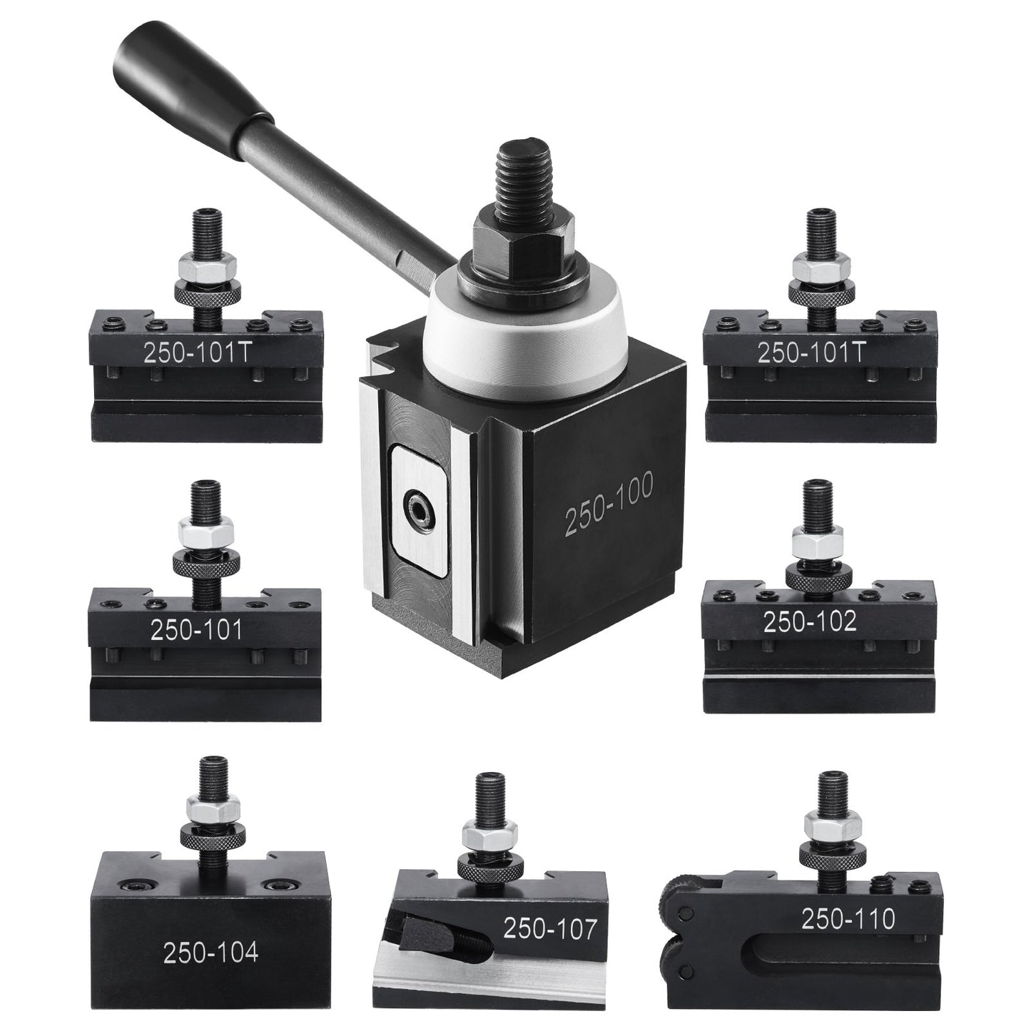 Quick Change Tool Post Set, 8 Pcs, Includes Lathe Tool Holders, Wedge Type Tool Post With Turning Tool Holder Accessories, Fit For Mini Lathe & Metal Lathe 6"-12" Swing, Durable Steel Material
