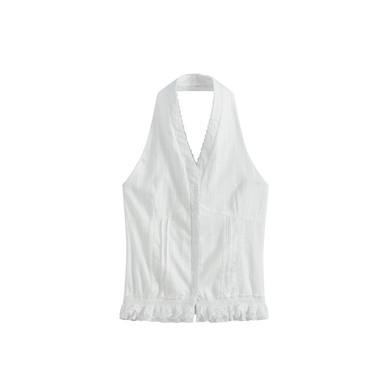 New White Lace Halter-neck Vest Korean Style