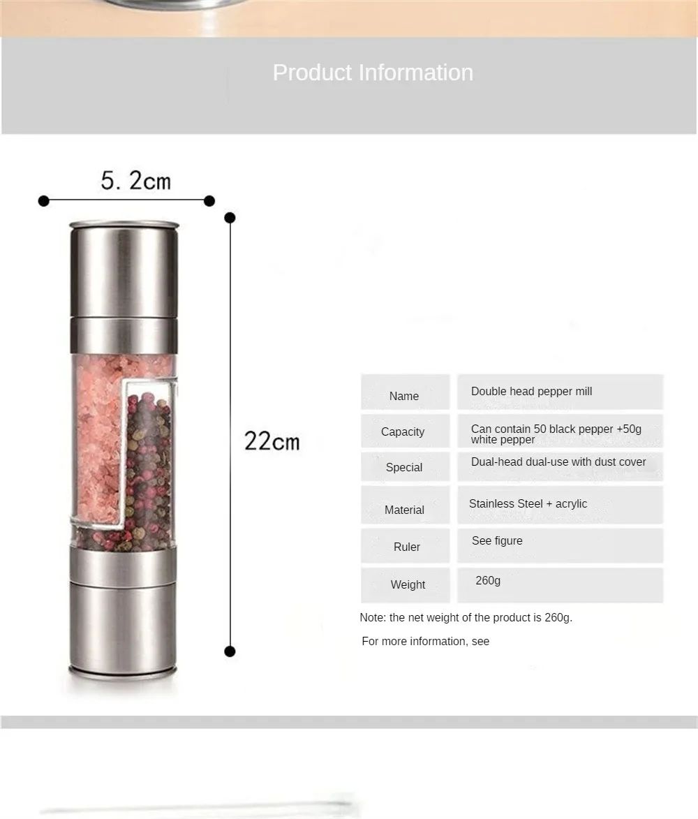 Salt Pepper Grinder 2 In 1 Manual Stainless Steel Salt Pepper Mills Adjustable Ceramic Grinding Spice Mill Kitchen Tool Gadgets