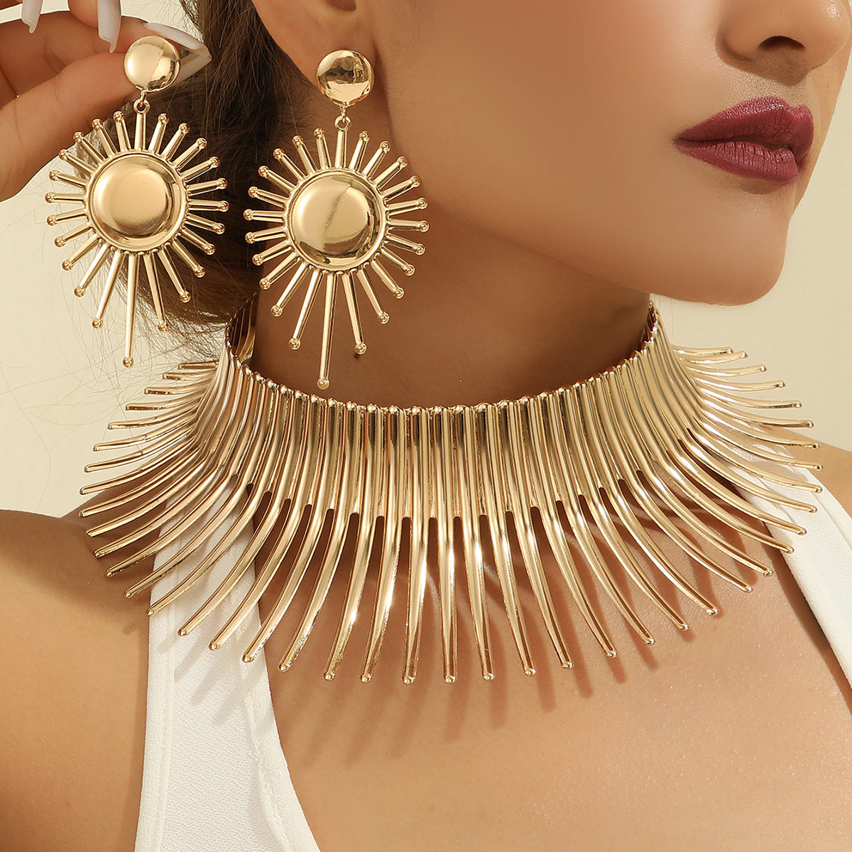Amazon's Best-Selling Jewelry Set European And American Popular Stylish Exaggerated African Metal Choker And Earrings Women's Accessories
