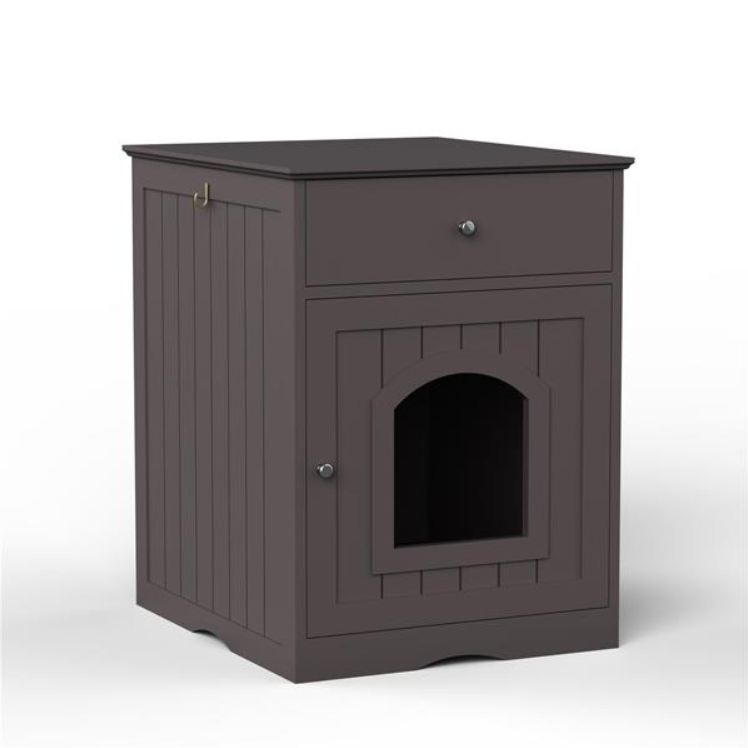 Wooden Pet House Cat Litter Box Enclosure With Drawer, Side Table, Indoor Pet Crate, Cat Home Nightstand Brown