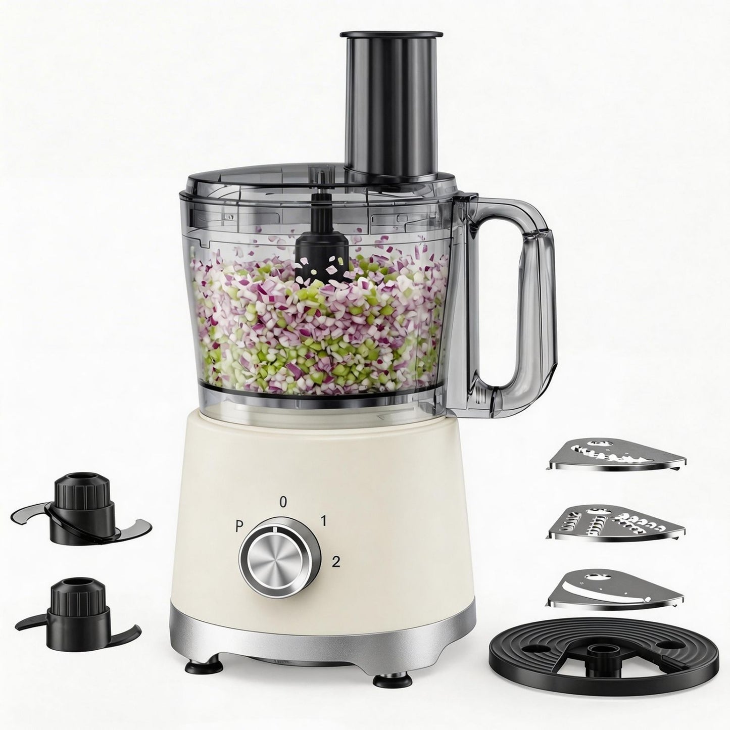 Food Processor 10.5 Cup, Vegetable Chopper 5 Blades 3 Modes, Large Capacity, Dishwasher Safe, Stainless Steel Blades, For Smoothie, Fruit And Dough