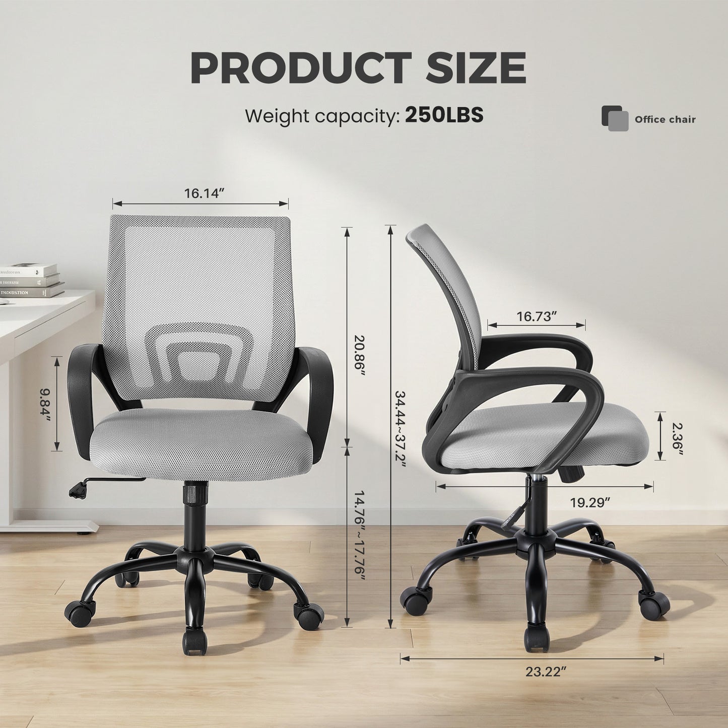 Office Desk And Chair - Equipped With Waist Support And Swivel Mode, Adjustable In Height, With Fixed Armrests, 360  Rotatable, 2 Sets
