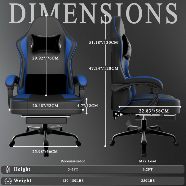Gaming Chair With Pocket Spring Cushion And Footrest, Ergonomic Computer Chair For Adults, Breathable PU Leather Game Chair, Adjustable Headrest And Lumbar Support Office Desk Chair