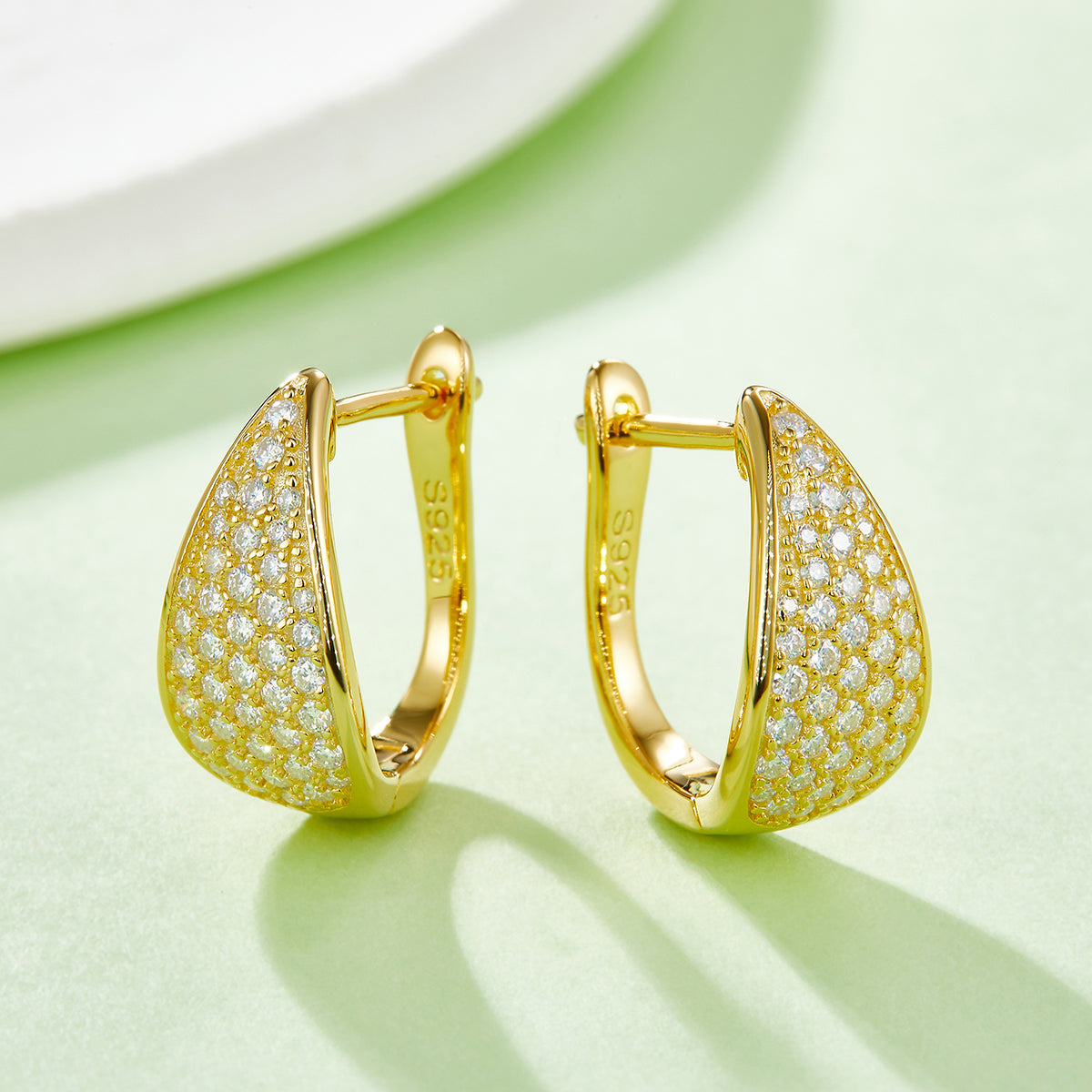 3.1g S925 Sterling Silver 83-Stone Moissanite Hoop Earrings  Teardrop Pave Huggie Hoops With GRA Certificate, Platinum Plated Fine Jewelry Gift Box Set For Women