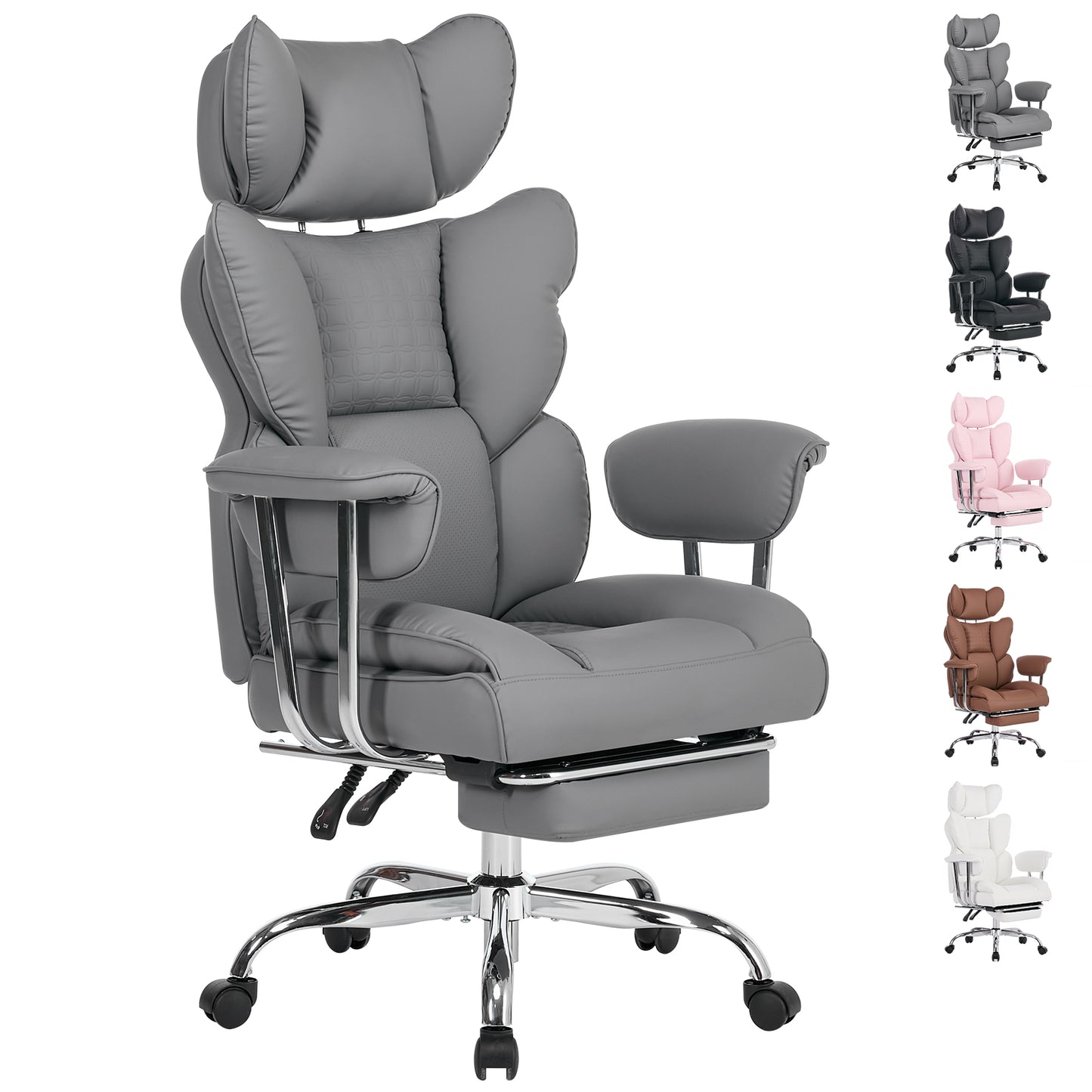 Large-sized High-back Office Chair - 350 Pounds, Anti-scratch PU Leather Executive Office Desk Chair, With Footrest, Reclining Computer Chair