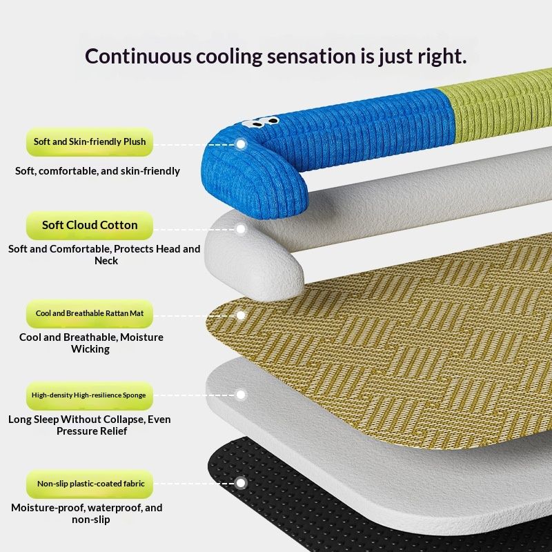 Pet Cooling Mat Rattan Weave Mat Non-Slip Cushion Color-Block Neck Support Mattress