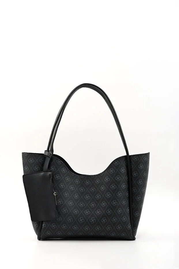 Monogram Black SHK108 Faux Leather Women Hand And Shoulder Bag With Wallet And Makeup Bag