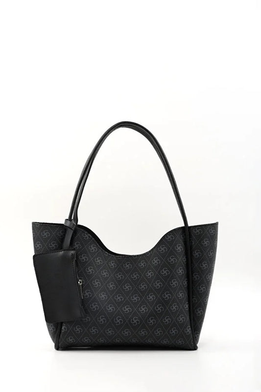Monogram Black SHK108 Faux Leather Women Hand And Shoulder Bag With Wallet And Makeup Bag