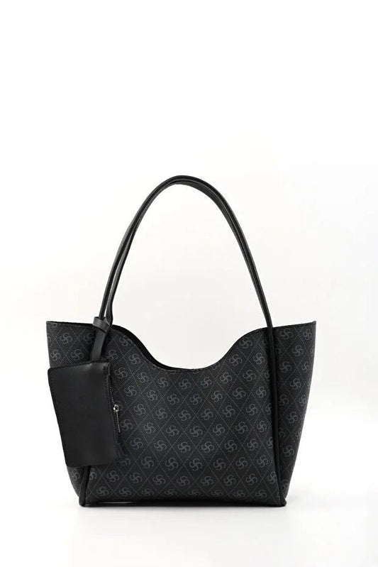 Monogram Black SHK108 Faux Leather Women Hand And Shoulder Bag With Wallet And Makeup Bag