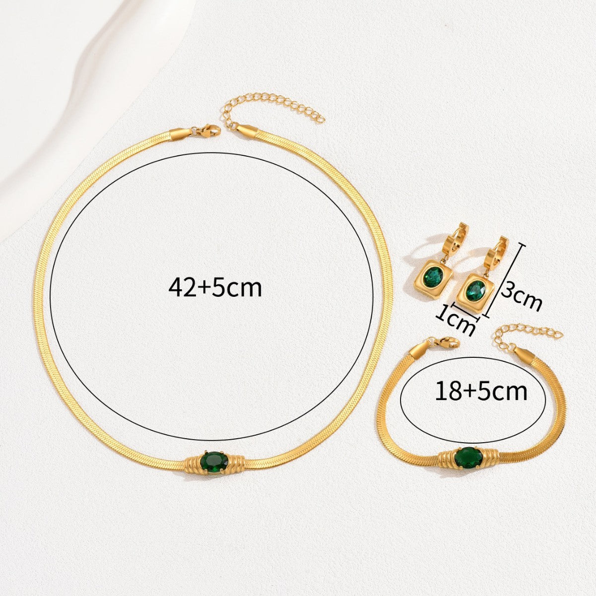 European American Cross-border Women Jewelry Set, Niche Light Luxury Necklace & Matching Earrings Inlaid Emerald Green Cubic Zirconia, Versatile Daily Fashion Accessories