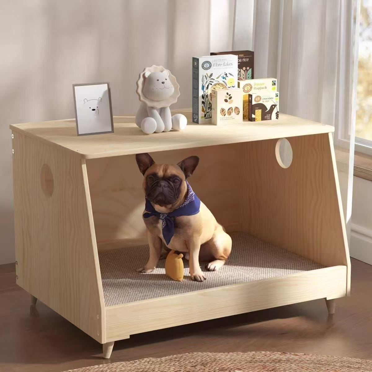 Solid Wood Nightstand Dog House Pet Cabinet Multi-Functional