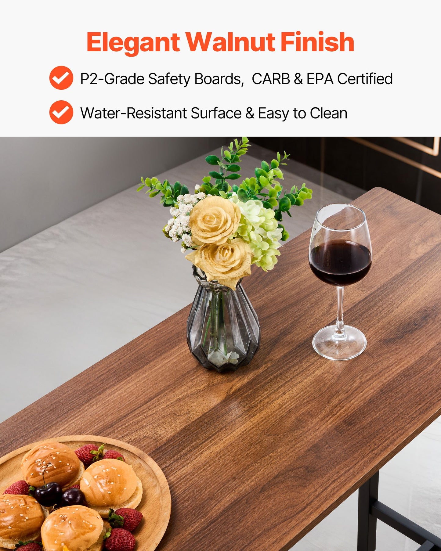 Bar Table, 3PCS 47″ Bars Tables Set, Bar Tables And Chair Set With Rounded Edge Design, Rectangular Pub Table With Two Stools For Office Desk, Breakfast Corner, Mini Bars, Rustic Brown, Black