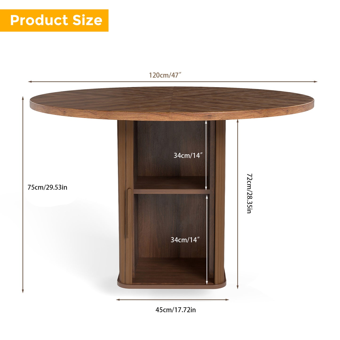 47in Dining Table Exquisite Round Table With 2 Storage Shelf Wood Slide Door And Wooden Base For Dining Room Home Kitchen Canteen