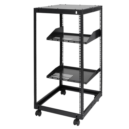 20U Open Frame Server Rack, 15''-40'' Adjustable Depth, Free Standing Or Wall Mount Network Server Rack, 4 Post AV Rack With Casters, Holds All Your Networking IT Equipment AV Gear Router Modem