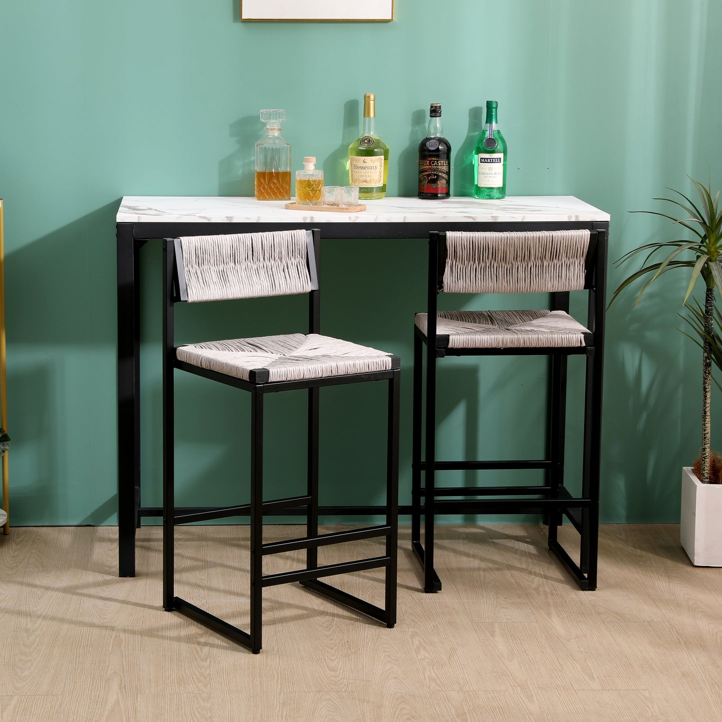 Gray Set Of 2 Hand Weave Bar Stools With Back Counter Height Bar Chairs Paper Rope Woven Dining Stool For Kitchen, Home & Office  Gray