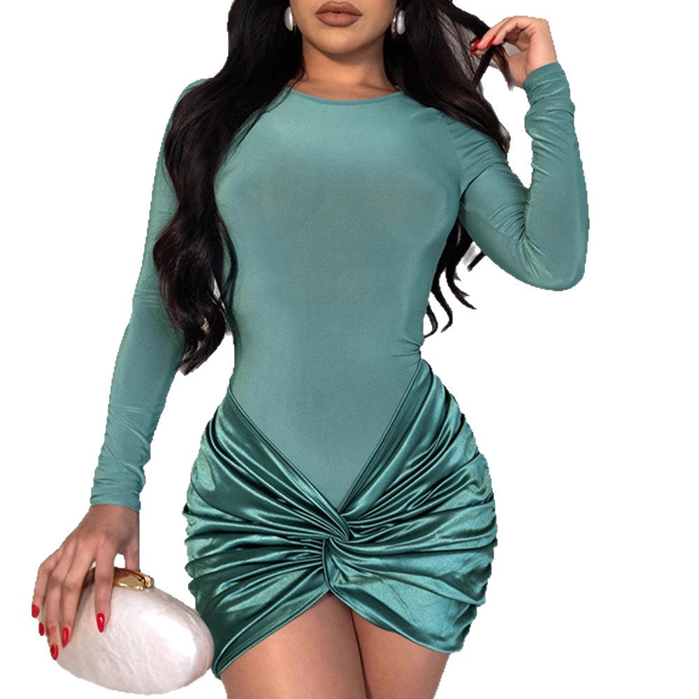 Body-hugging Sexy Pleated Long-sleeve Mini Dress