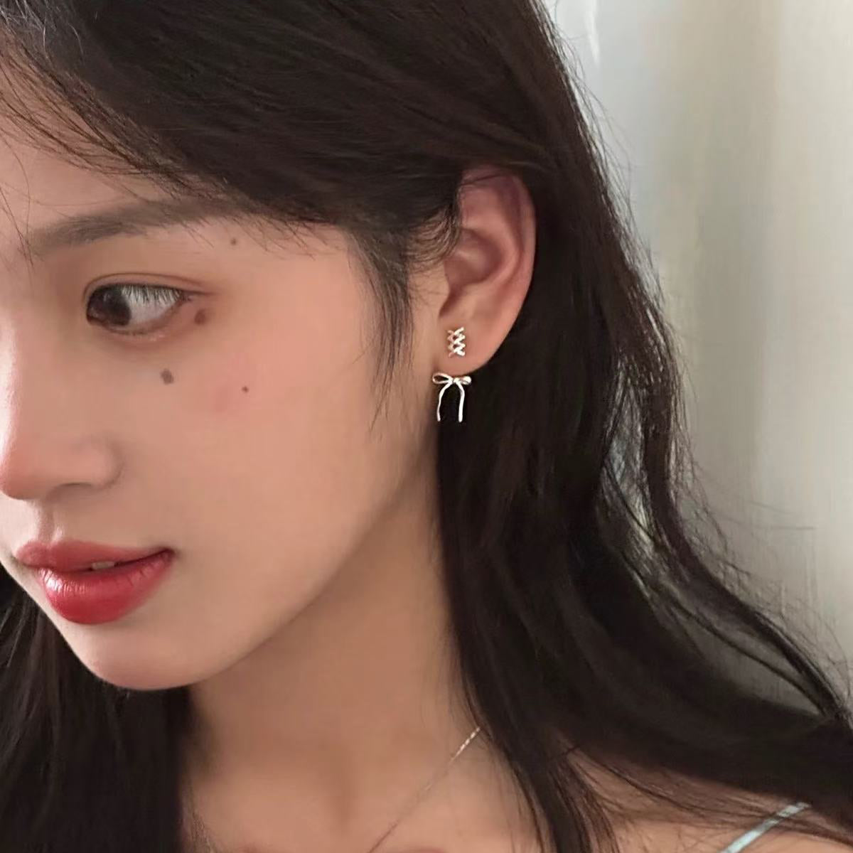 1 Pair 999 Sterling Silver Cross & Bow Convertible Stud Earrings, Fresh & Versatile, Perfect For Daily, Dating & Gifting, Ideal Valentine's Gift