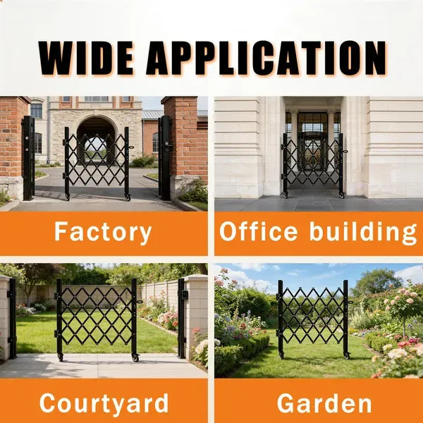 Foldable Security Gate, Expandable Safety Barrier With 360' Swivel Casters Lockable Design, Portable Mobile Rolling Barricade For Garage, Warehouse, Driveway And Pool Areas - 51.57' H X 74' W