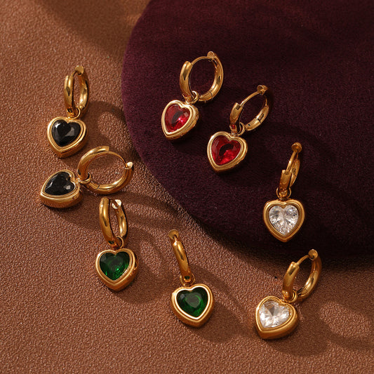 Retro-style New Best-selling Heart-shaped Titanium Steel Earrings For Women