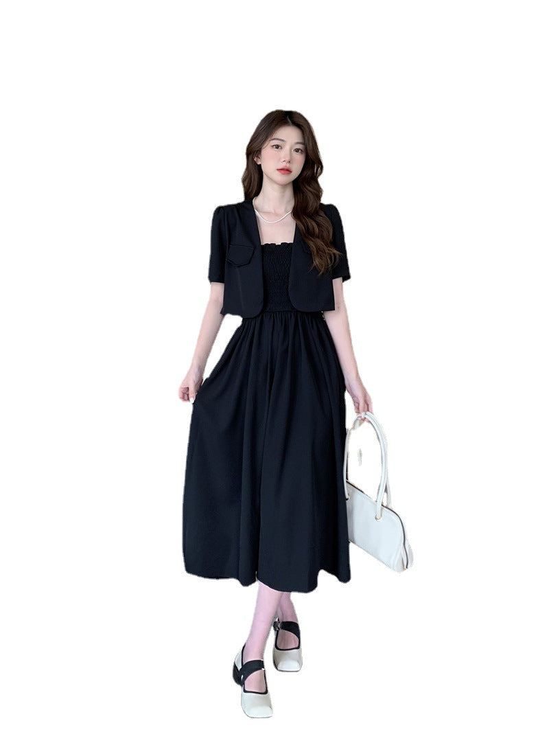 Korean-style Fashionable And Stylish Short-sleeved Blazer With Dress Set