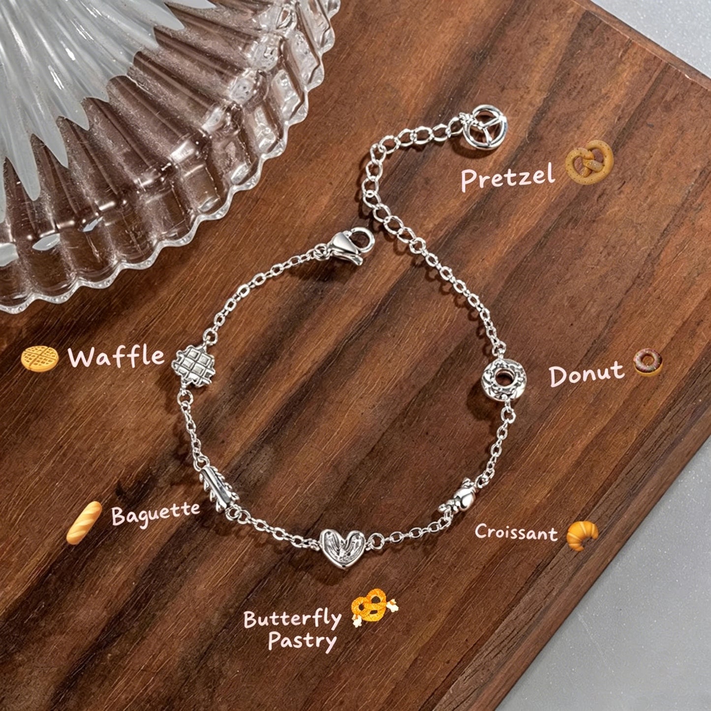 1pc 999 Sterling Silver Bakery Charm Bracelet, Cute Food Themed Style, Perfect For Daily Wear And Valentine's Gift