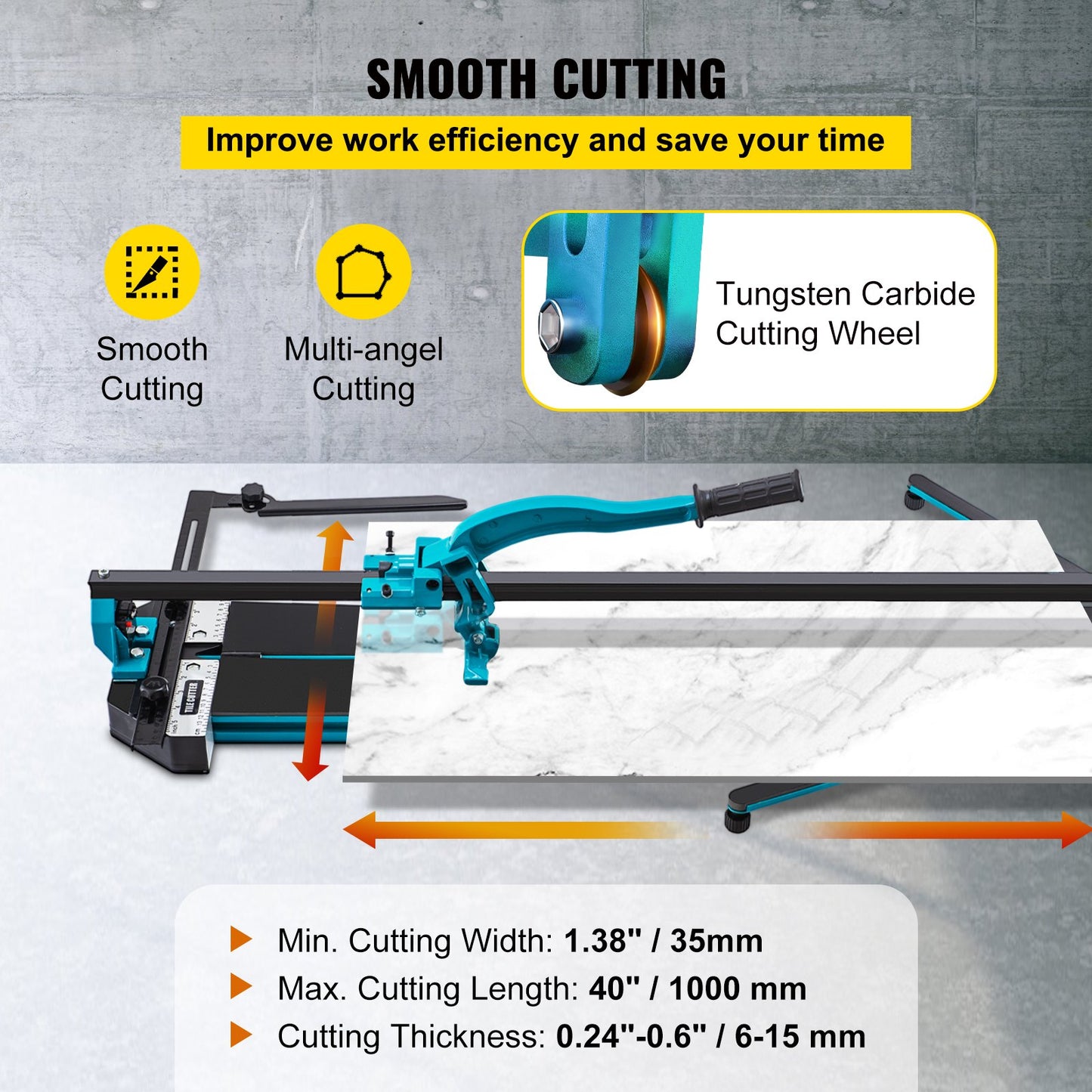 40 Inch Tile Cutter Single Rail Double Brackets Manual Tile Cutter 3/5 In Cap With Precise Laser Manual Tile Cutter Tools For Precision Cutting (40 Inch)