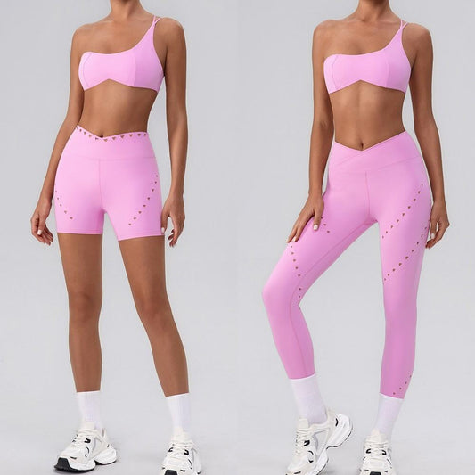 Herringbone Shoulder Top Quick-drying With Chest Pad Sports Bra Seamless Yoga Clothes Shorts Cropped Pants V Waist Two-piece Suit