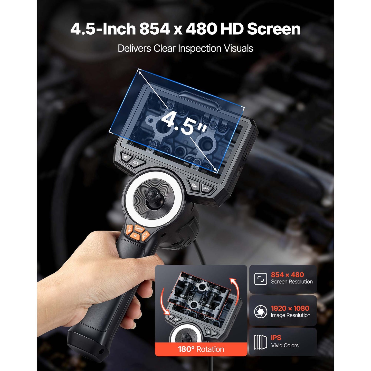 Articulating Borescope With 3.9mm Ultra Slim Lens, 4-Way 360 Articulated Endoscope With Light, 4.5 HD IPS Screen, 8X Zoom Inspection Camera For Auto, Tight Mechanical Equipment 4.9FT Cable