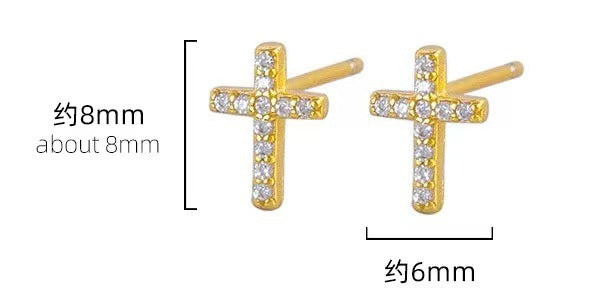 Womens Fashion Zircon-Encrusted Fully Diamond-Set Cross Stud Earrings