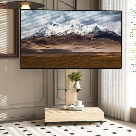 TV Cabinet With Drawers, Suitable For Living Rooms, Bedrooms And Offices. The Height-adjustable Mobile TV Cart Can Accommodate TVs From 32 To 75 Inches. Natural Surface-W80 D40 Cm