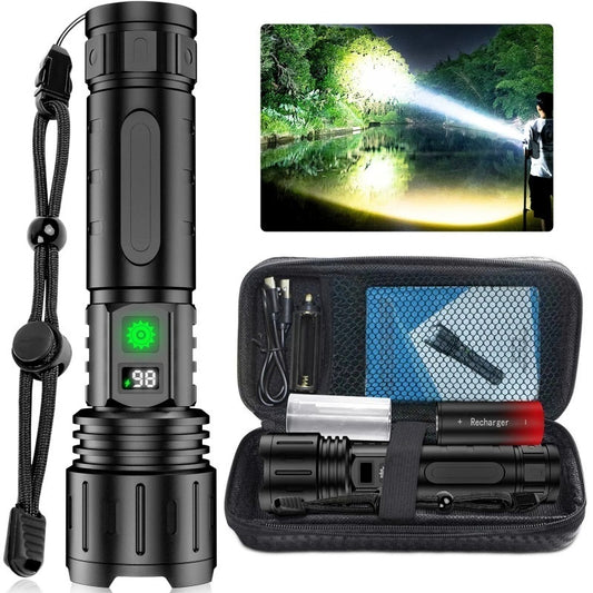 Rechargeable Ultra Bright Flashlight 3000mAh Lasting IP67 Waterproof Smart Digital Display For Camping